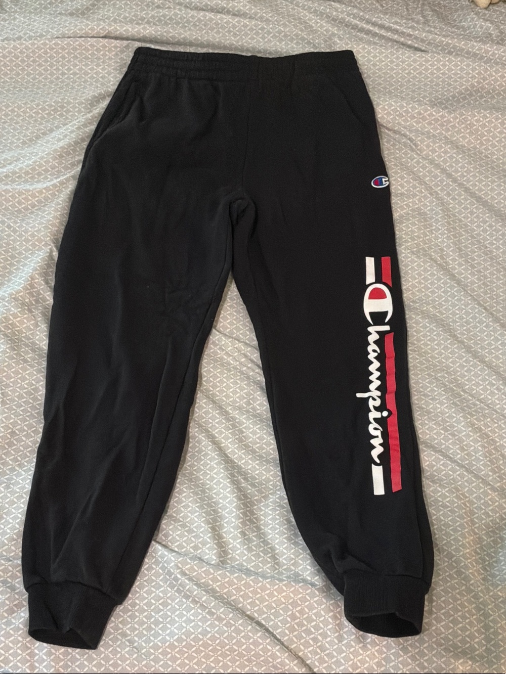 Champion Black Sweatpants with Red & White Side Logo